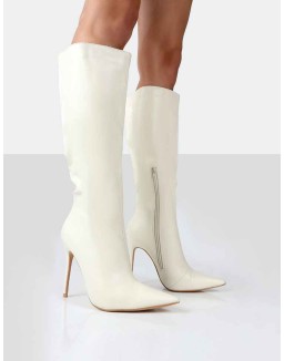 Horizon Ecru PU Knee High Boots