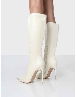 Horizon Ecru PU Knee High Boots