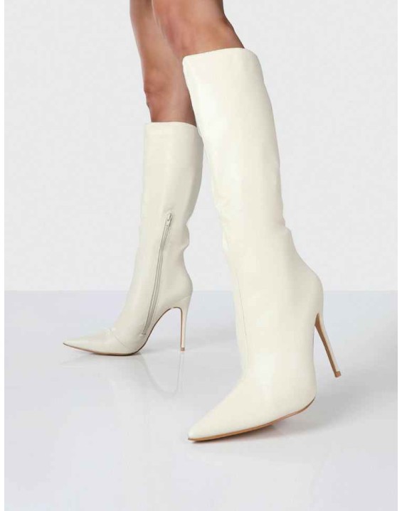 Horizon Ecru PU Knee High Boots