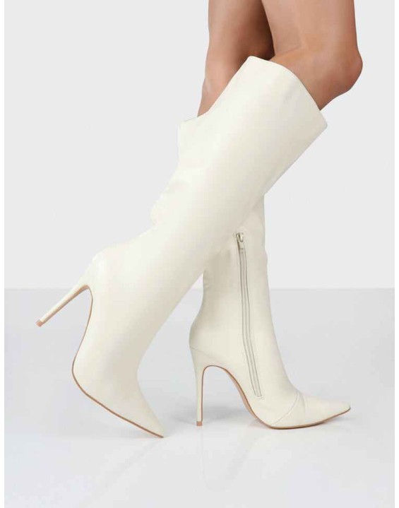 Horizon Ecru PU Knee High Boots
