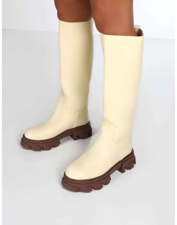 Elena Butter Knee High Chunky Sole Boots