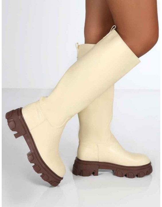 Elena Butter Knee High Chunky Sole Boots