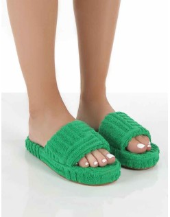 Juicy Green Terry Towelling Slider Slippers