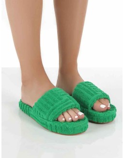 Juicy Green Terry Towelling Slider Slippers