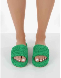 Juicy Green Terry Towelling Slider Slippers