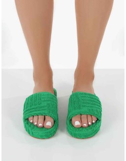 Juicy Green Terry Towelling Slider Slippers