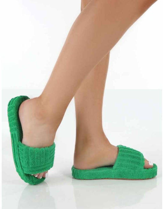 Juicy Green Terry Towelling Slider Slippers