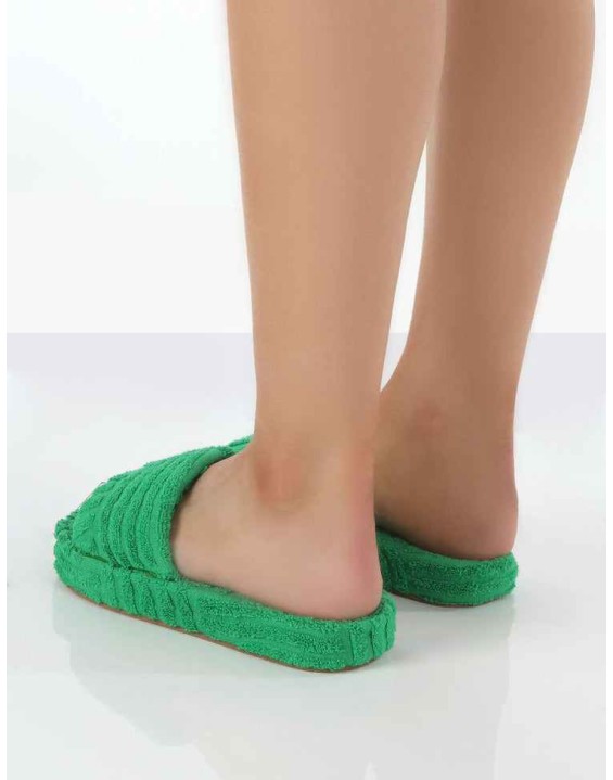 Juicy Green Terry Towelling Slider Slippers