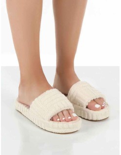 Juicy Ecru Terry Towelling Slider Slippers