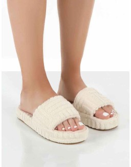 Juicy Ecru Terry Towelling Slider Slippers