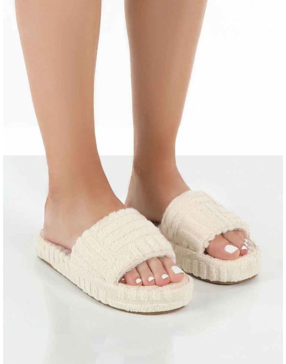 Juicy Ecru Terry Towelling Slider Slippers