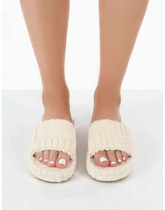 Juicy Ecru Terry Towelling Slider Slippers