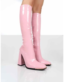 Caryn Pink Pu Knee High Heeled Boots