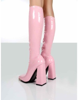 Caryn Pink Pu Knee High Heeled Boots