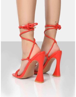 Lori Orange Strappy Lace Up Square Toe Flared Block Heels