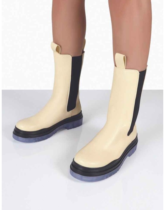 Winter Wide Fit Off White Ankle Chelsea Boots