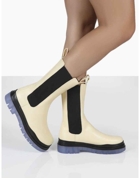 Winter Wide Fit Off White Ankle Chelsea Boots