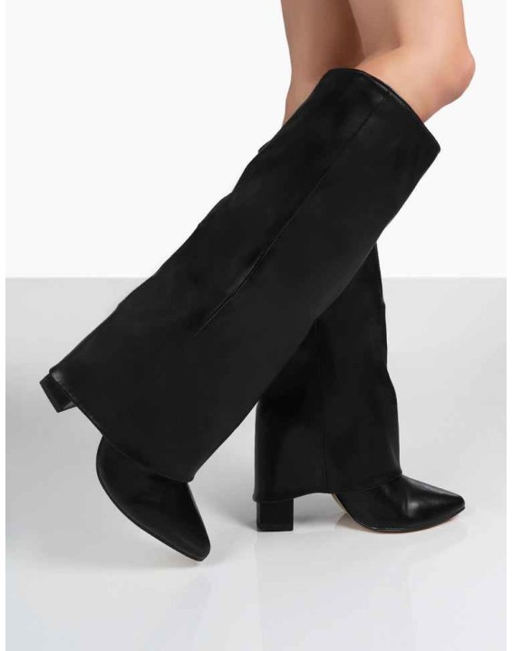 Zendaya Black Pointed Toe Knee High Boots