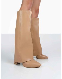 Zendaya Nude Pointed Toe Knee High Boots