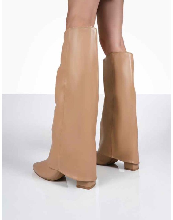 Zendaya Nude Pointed Toe Knee High Boots