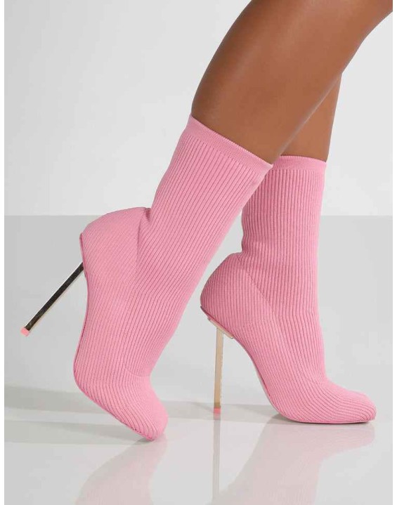 Souffle Pink Knit Stiletto Heel Sock Ankle Boot