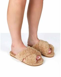 Nightcap Beige Cross Strap Slippers