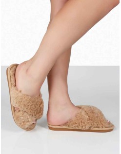 Nightcap Beige Cross Strap Slippers