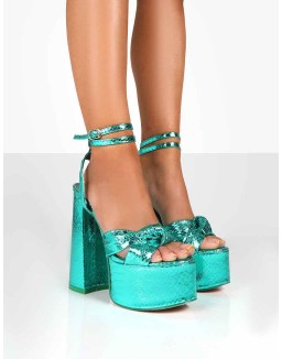 Leo Edition Teal Metallic Platform High Heels