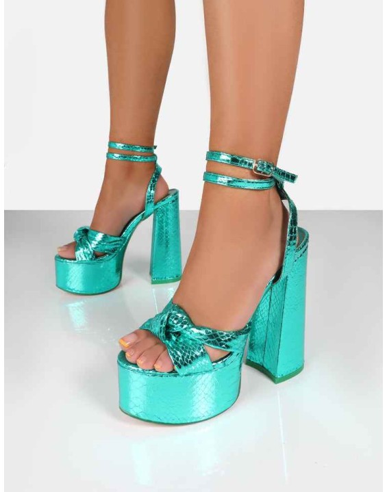 Leo Edition Teal Metallic Platform High Heels