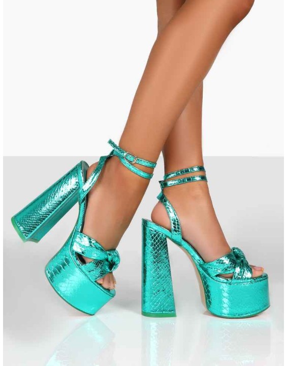 Leo Edition Teal Metallic Platform High Heels