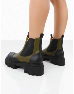 Kenza x Public Desire Trance Khaki Chunky Sole Chelsea Boots