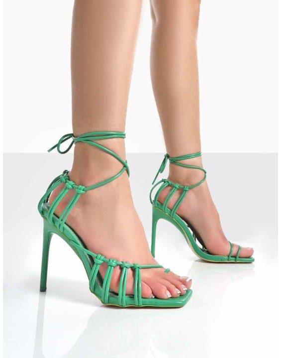 Violett Emerald Sqaure Toe Lace Up Heels