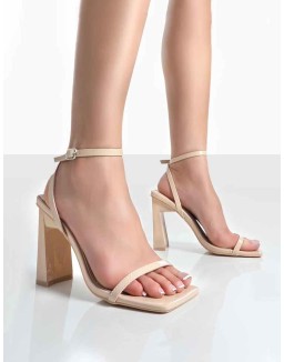 Charlotte Wide Fit Nude Patent Square Toe Heels