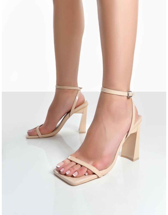 Charlotte Wide Fit Nude Patent Square Toe Heels