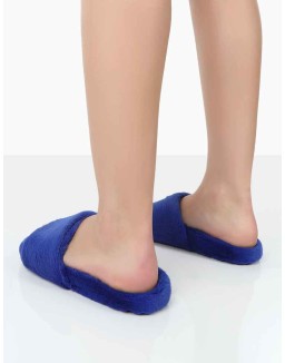 Namaste Blue Fluffy Faux Fur Slippers