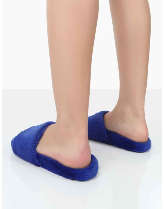 Namaste Blue Fluffy Faux Fur Slippers