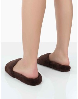 Namaste Chocolate Fluffy Faux Fur Slippers