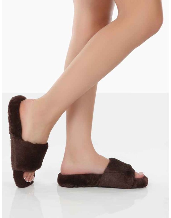 Namaste Chocolate Fluffy Faux Fur Slippers