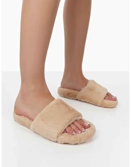 Namaste Beige Fluffy Faux Fur Slippers