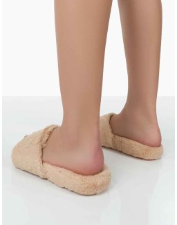 Namaste Beige Fluffy Faux Fur Slippers