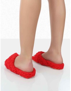 Slumber Red Teddy Cross Over Strap Slippers