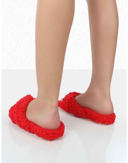 Slumber Red Teddy Cross Over Strap Slippers