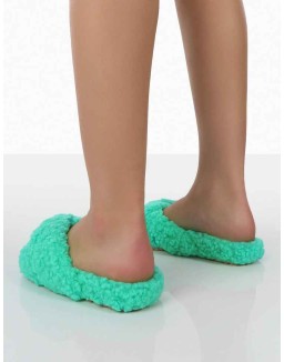 Slumber Green Teddy Cross Over Strap Slippers