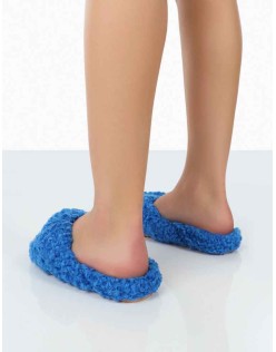 Slumber Blue Teddy Cross Over Strap Slippers