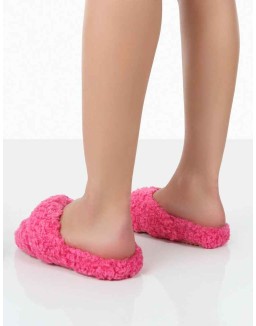 Slumber Pink Teddy Cross Over Strap Slippers