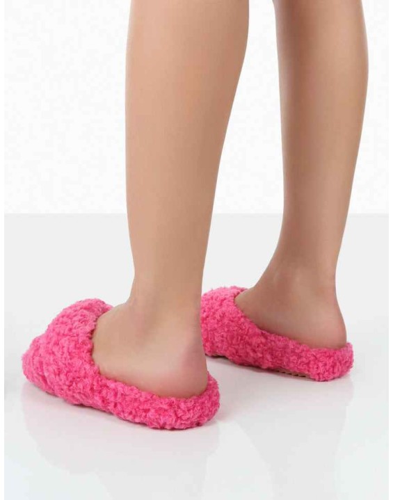 Slumber Pink Teddy Cross Over Strap Slippers