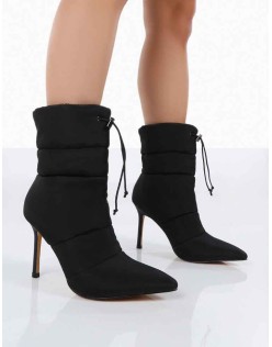 Kenza x Public Desire Reset Black Nylon Padded Heeled Ankle Boots