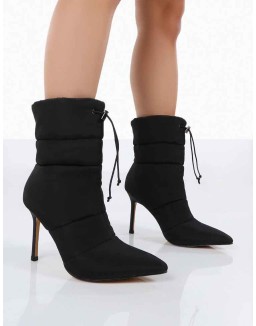 Kenza x Public Desire Reset Black Nylon Padded Heeled Ankle Boots