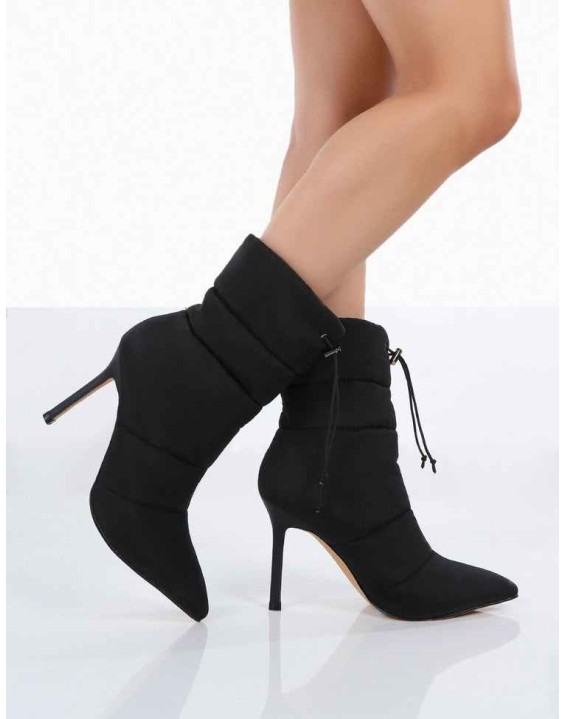 Kenza x Public Desire Reset Black Nylon Padded Heeled Ankle Boots