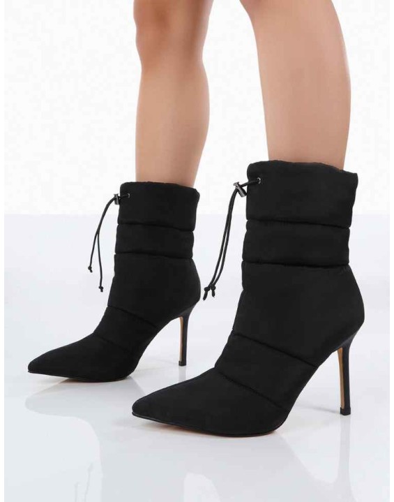 Kenza x Public Desire Reset Black Nylon Padded Heeled Ankle Boots